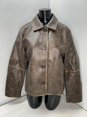 All:Row Womens Jacket Washed Brown Size S The Murph Button Up Polyester Blend